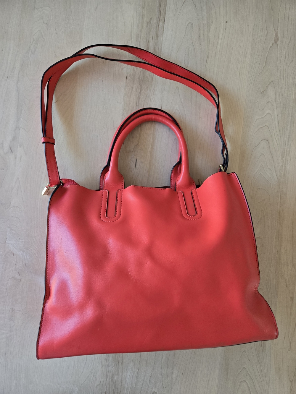 Danier Red Leather Tote with Detachable Shoulder Strap